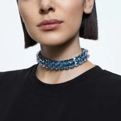 Swarovski Ortyx Choker Pyramid Cut, Blue, Rhodium Plated
