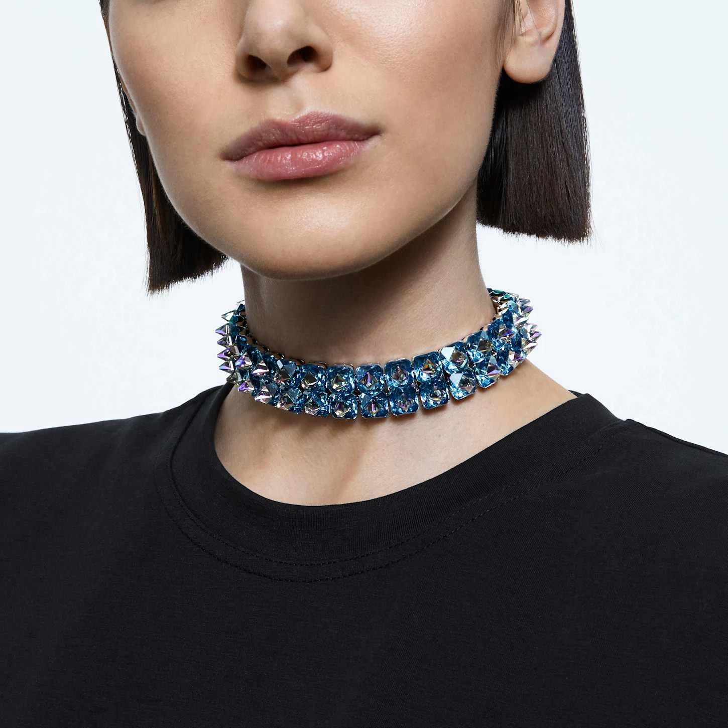 Swarovski Ortyx Choker Pyramid Cut, Blue, Rhodium Plated