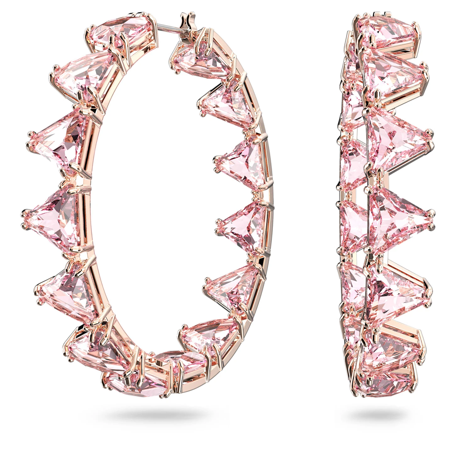 Swarovski Ortyx Hoop Earrings Triangle Cut, Pink, Rose Gold-tone Plated 4 Swarovski Ortyx Hoop Earrings Triangle Cut, Pink, Rose Gold-tone Plated - Image 2
