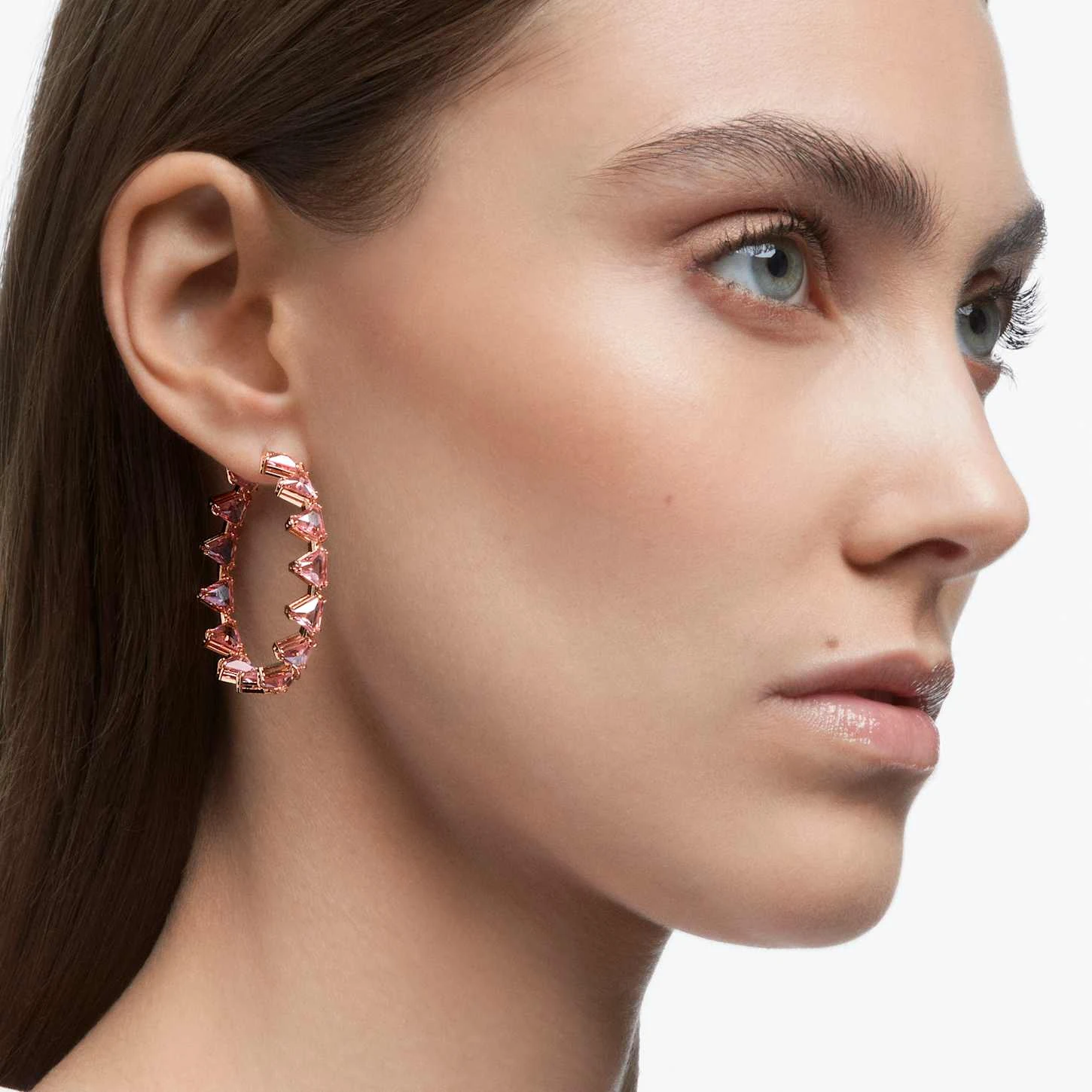 Swarovski Ortyx Hoop Earrings Triangle Cut, Pink, Rose Gold-tone Plated 6 Swarovski Ortyx Hoop Earrings Triangle Cut, Pink, Rose Gold-tone Plated - Image 4