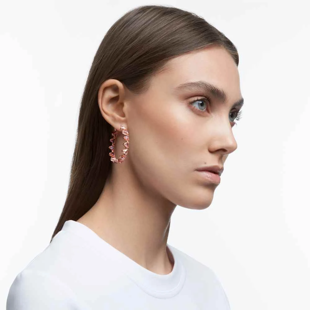 Swarovski Ortyx Hoop Earrings Triangle Cut, Pink, Rose Gold-tone Plated 7 Swarovski Ortyx Hoop Earrings Triangle Cut, Pink, Rose Gold-tone Plated - Image 5