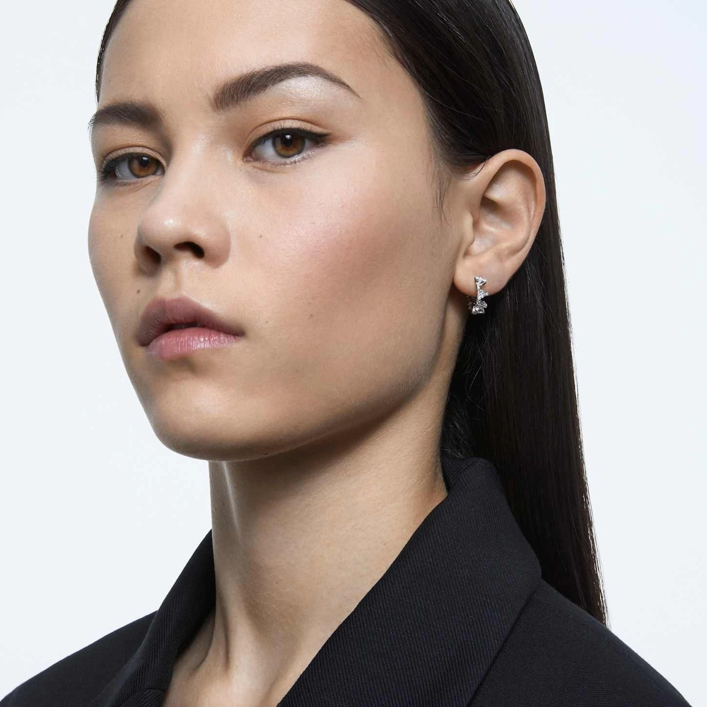 Swarovski Ortyx Hoop Earrings Triangle Cut, Small, White, Rhodium Plated 3 Swarovski Ortyx Hoop Earrings Triangle Cut, Small, White, Rhodium Plated