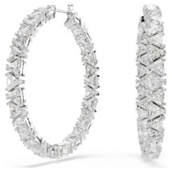 Swarovski Ortyx Hoop Earrings Triangle Cut, White, Rhodium Plated -Jewelry Store ortyx hoop earrings triangle cut white rhodium plated swarovski 5632466 1