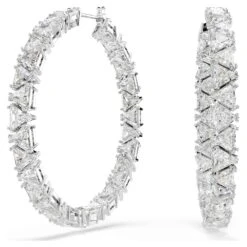 Swarovski Ortyx Hoop Earrings Triangle Cut, White, Rhodium Plated -Jewelry Store ortyx hoop earrings triangle cut white rhodium plated swarovski 5632466 4