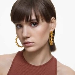 Swarovski Ortyx Hoop Earrings Triangle Cut, Yellow, Gold-tone Plated