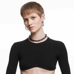 Swarovski Ortyx Necklace Pyramid Cut, Gray, Ruthenium Plated