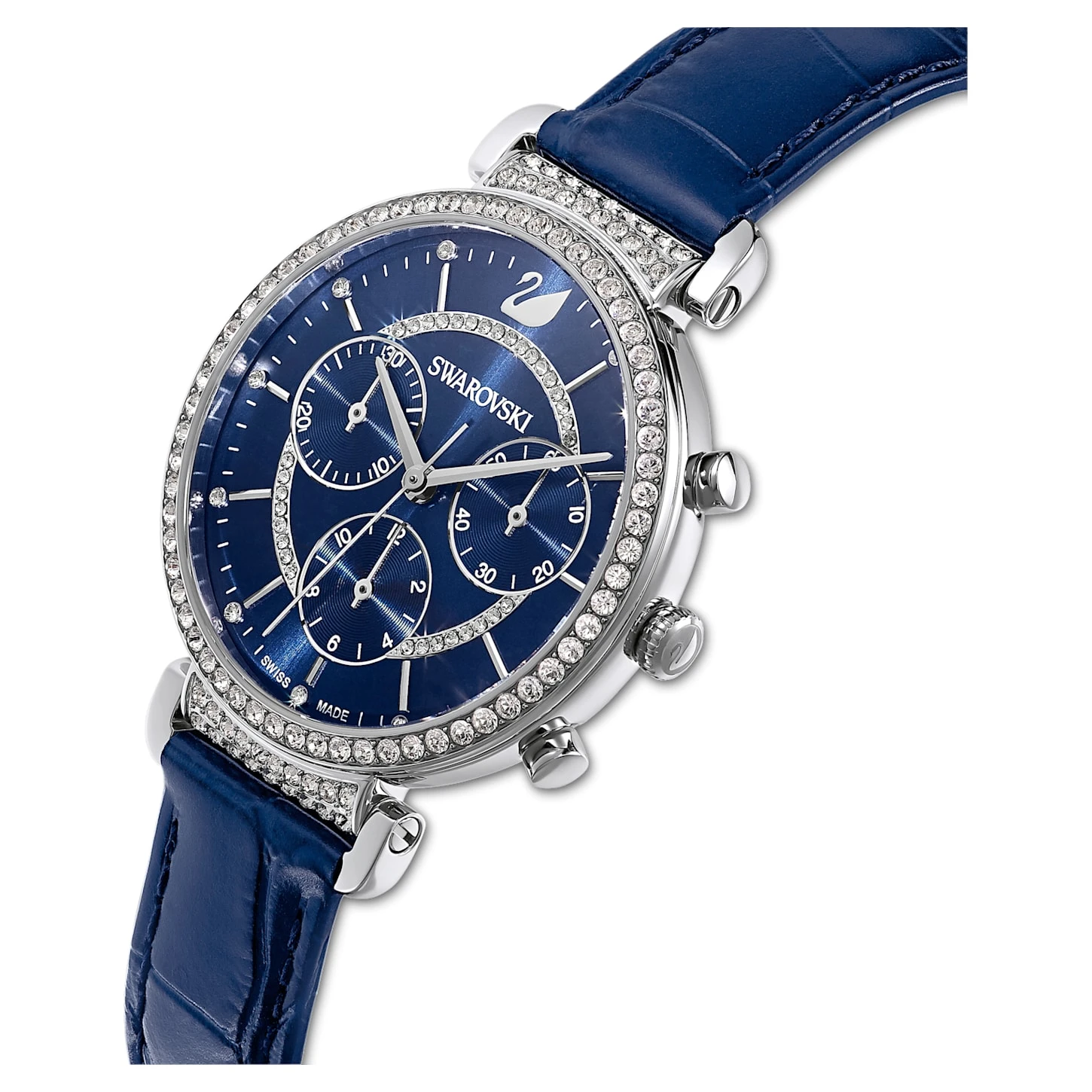 Swarovski Passage Chrono Watch Swiss Made, Leather Strap, Blue, Stainless Steel 6 Swarovski Passage Chrono Watch Swiss Made, Leather Strap, Blue, Stainless Steel - Image 4