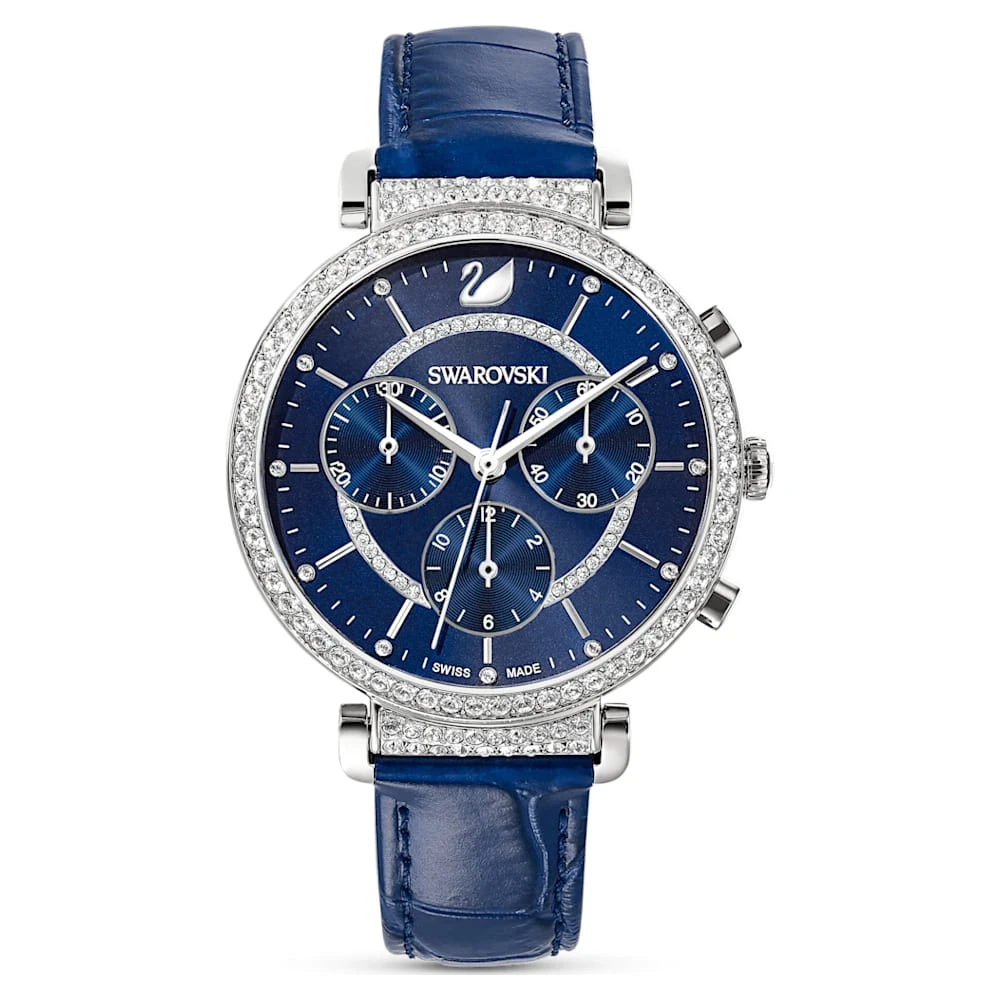 Swarovski Passage Chrono Watch Swiss Made, Leather Strap, Blue, Stainless Steel 7 Swarovski Passage Chrono Watch Swiss Made, Leather Strap, Blue, Stainless Steel - Image 5