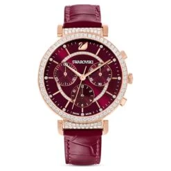 Swarovski Passage Chrono Watch Swiss Made, Leather Strap, Red, Rose Gold-tone Finish -Jewelry Store passage chrono watch swiss made leather strap red rose gold tone finish swarovski 5580345 4