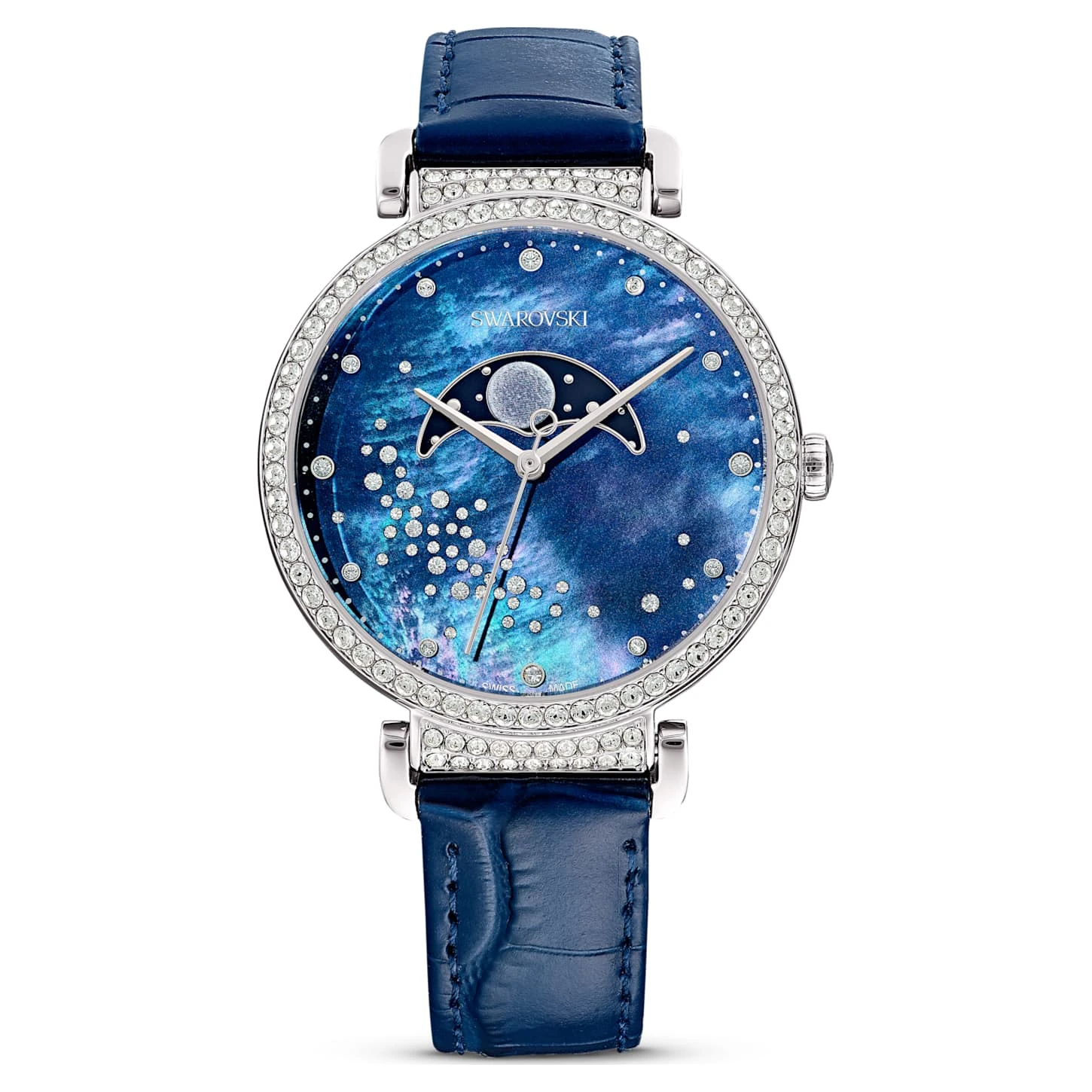 Swarovski Passage Moon Phase Watch Swiss Made, Moon, Leather Strap, Blue, Stainless Steel 4 Swarovski Passage Moon Phase Watch Swiss Made, Moon, Leather Strap, Blue, Stainless Steel - Image 2