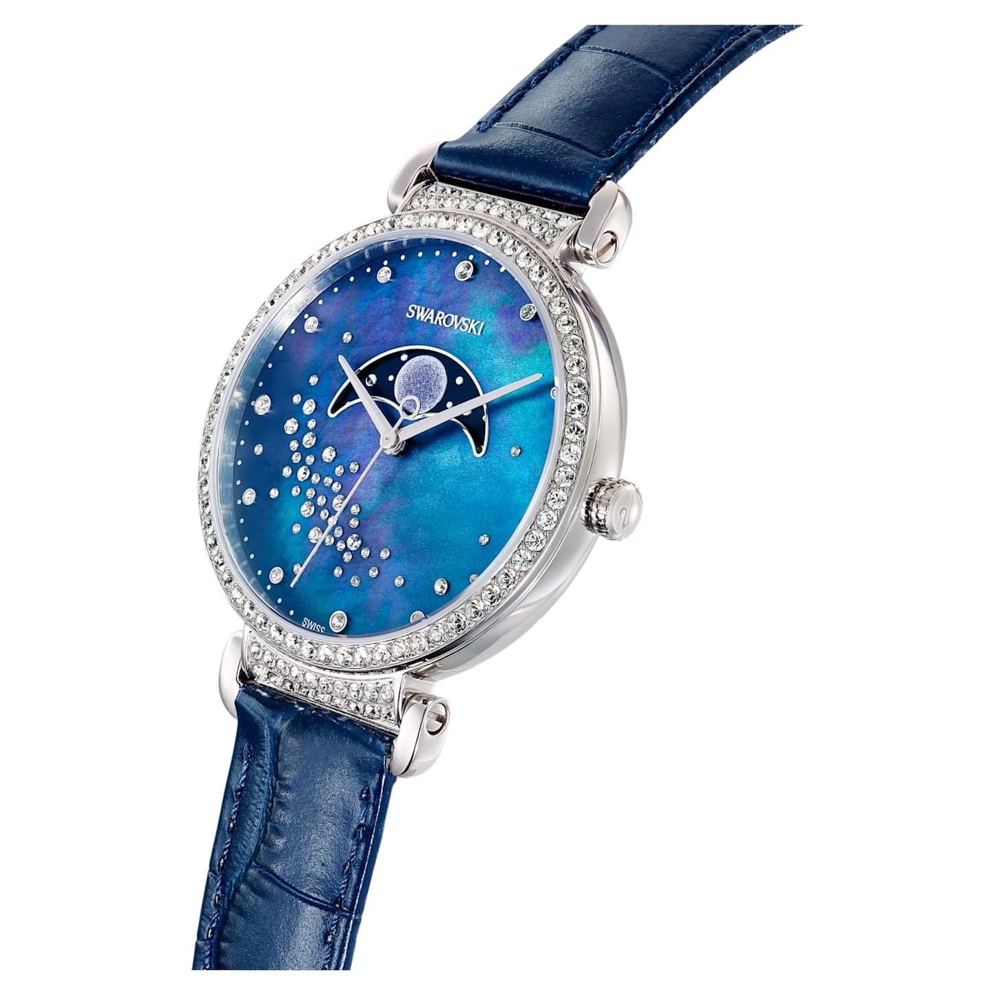 Swarovski Passage Moon Phase Watch Swiss Made, Moon, Leather Strap, Blue, Stainless Steel 7 Swarovski Passage Moon Phase Watch Swiss Made, Moon, Leather Strap, Blue, Stainless Steel - Image 5