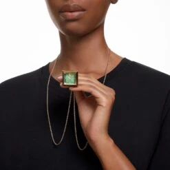 Swarovski Pendant Watch Triangle Cut, Green, Champagne Gold-tone Finish -Jewelry Store pendant watch triangle cut green champagne gold tone finish swarovski 5631146 4