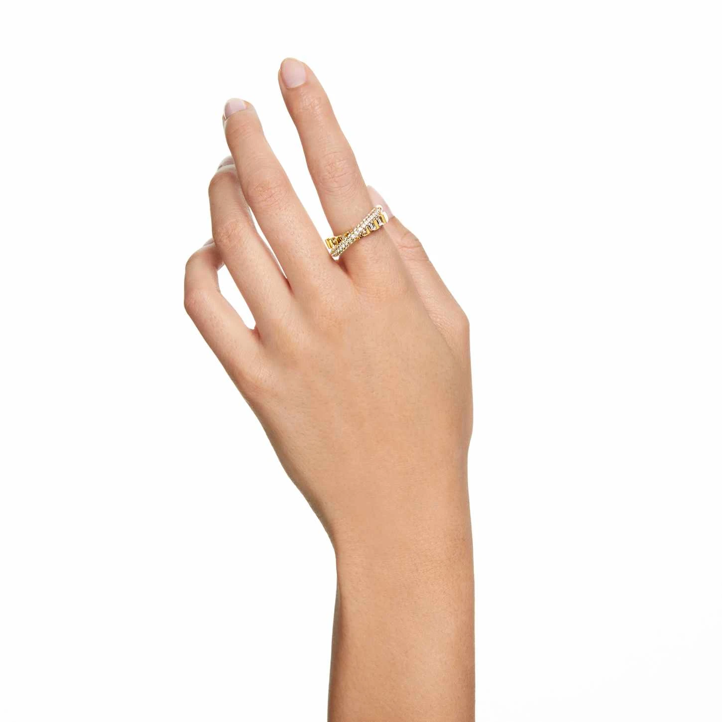 Swarovski Rota Cocktail Ring Mixed Cuts, White, Gold-tone Plated 3 Swarovski Rota Cocktail Ring Mixed Cuts, White, Gold-tone Plated