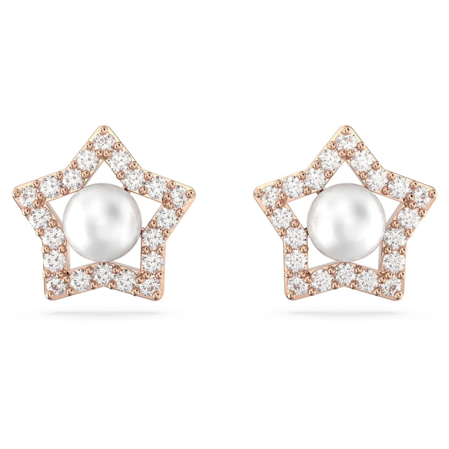 Swarovski Stella Stud Earrings Round Cut, Star, White, Rose Gold-tone Plated 4 Swarovski Stella Stud Earrings Round Cut, Star, White, Rose Gold-tone Plated - Image 2