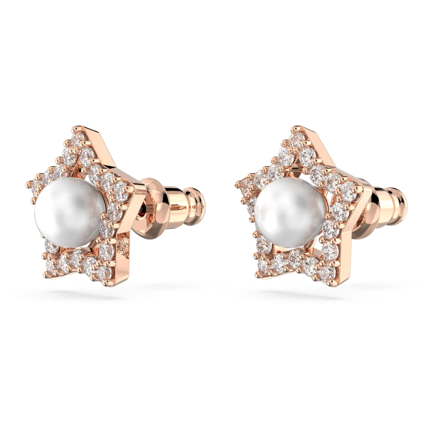 Swarovski Stella Stud Earrings Round Cut, Star, White, Rose Gold-tone Plated 6 Swarovski Stella Stud Earrings Round Cut, Star, White, Rose Gold-tone Plated - Image 4