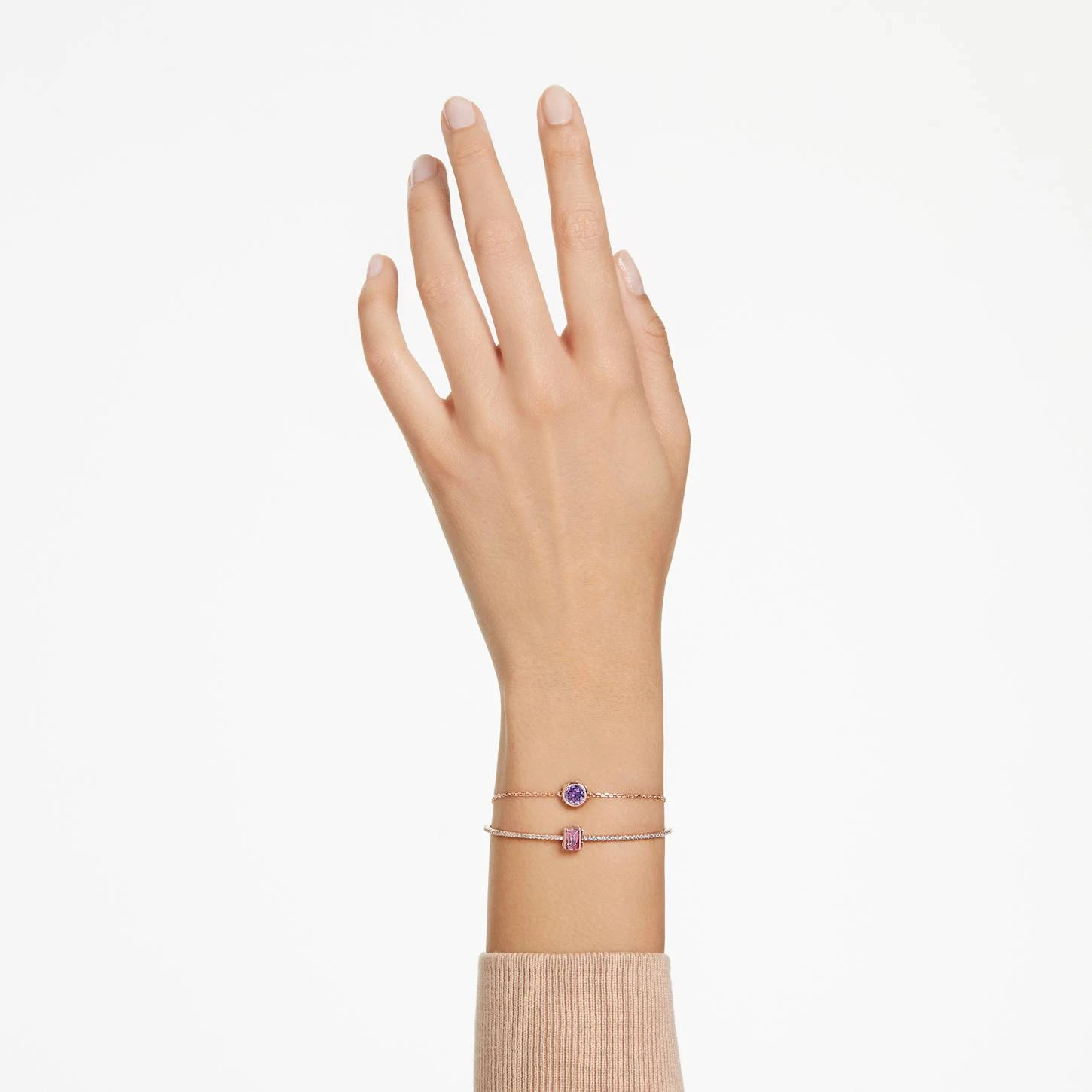 Swarovski Stilla Bangle Mixed Cuts, Pink, Rose Gold-tone Plated 3 Swarovski Stilla Bangle Mixed Cuts, Pink, Rose Gold-tone Plated