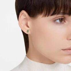 Swarovski Stilla Stud Earrings Pear Cut, Green, Gold-tone Plated