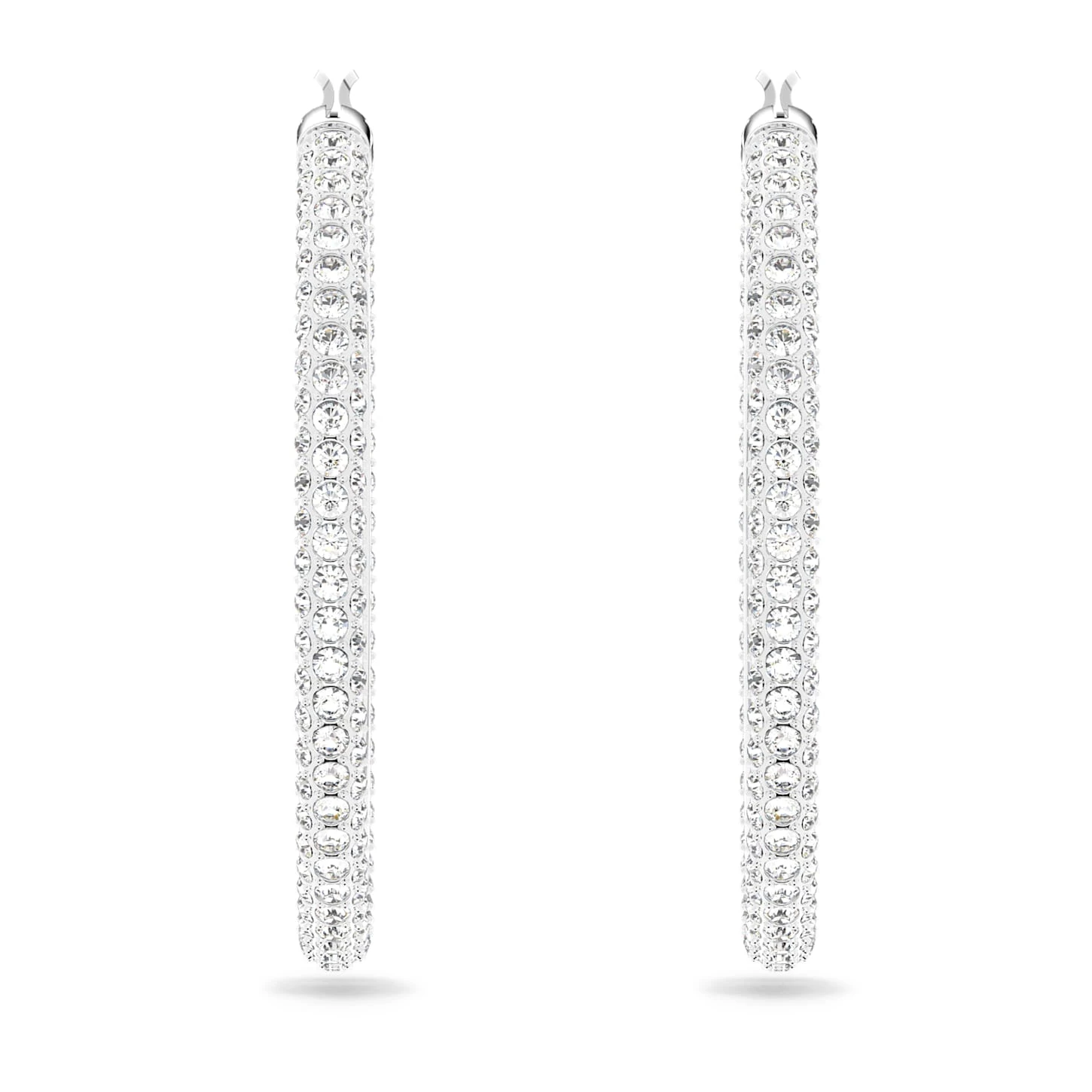 Swarovski Stone Hoop Earrings Pavé, Large, White, Rhodium Plated 5 Swarovski Stone Hoop Earrings Pavé, Large, White, Rhodium Plated - Image 3