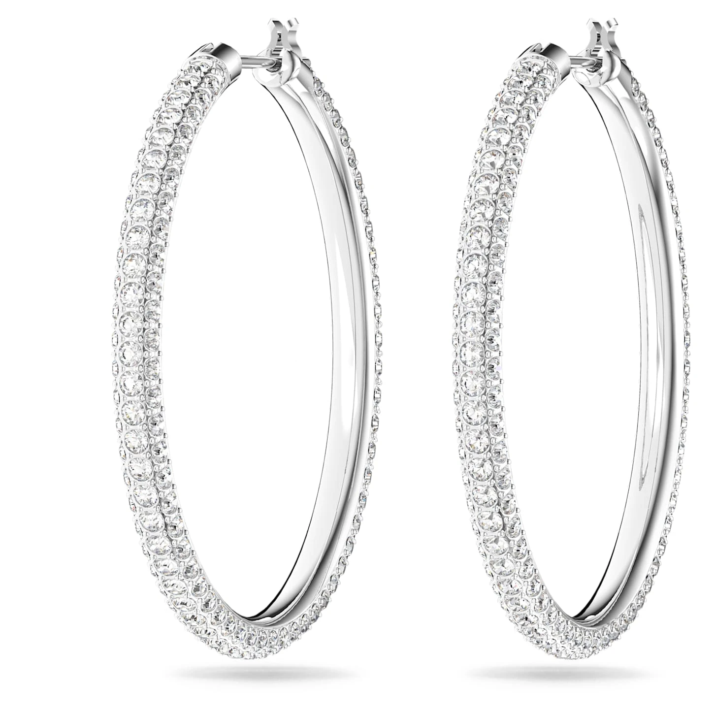 Swarovski Stone Hoop Earrings Pavé, Large, White, Rhodium Plated 6 Swarovski Stone Hoop Earrings Pavé, Large, White, Rhodium Plated - Image 4