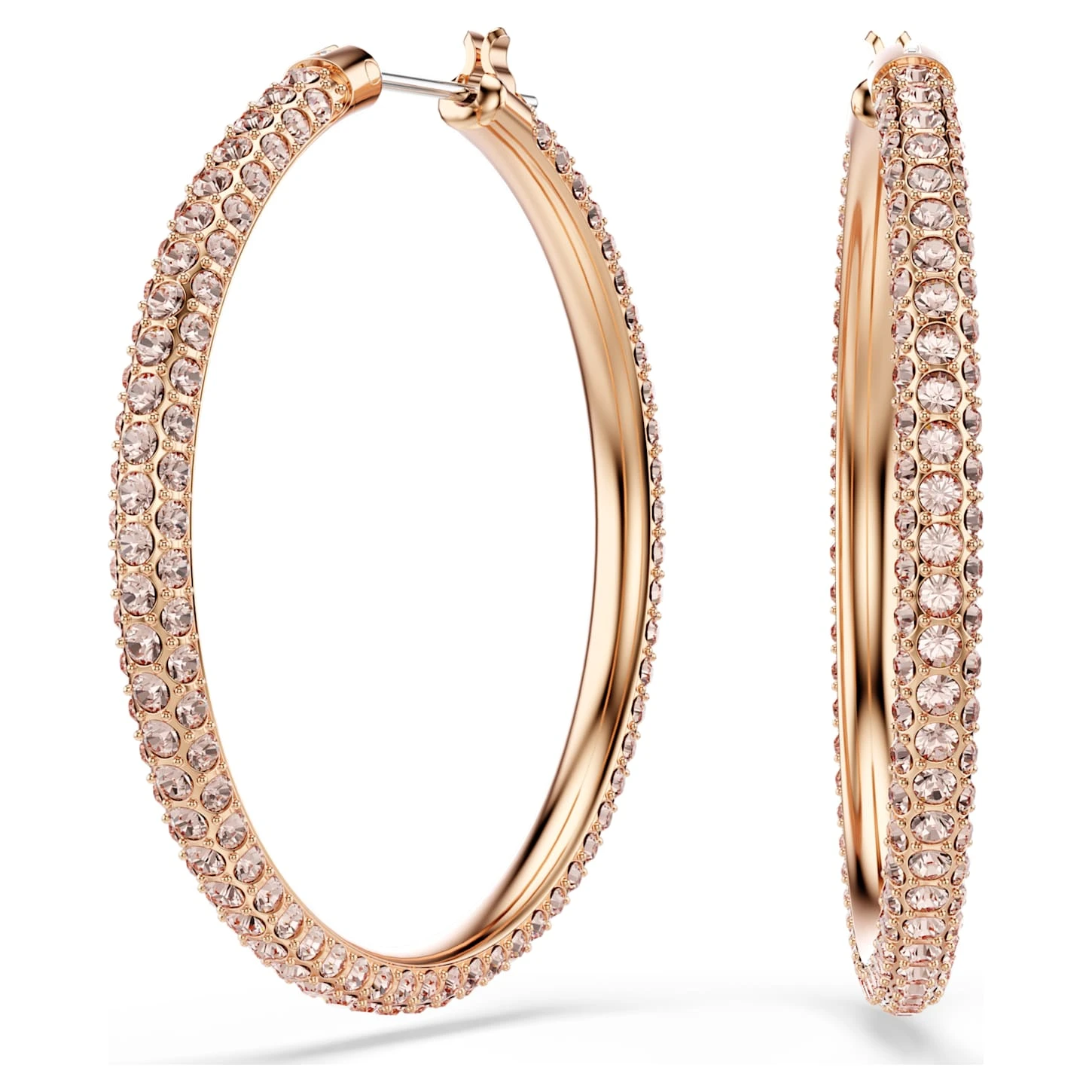Swarovski Stone Hoop Earrings Pavé, Large, White, Rose Gold-tone Plated 4 Swarovski Stone Hoop Earrings Pavé, Large, White, Rose Gold-tone Plated - Image 2