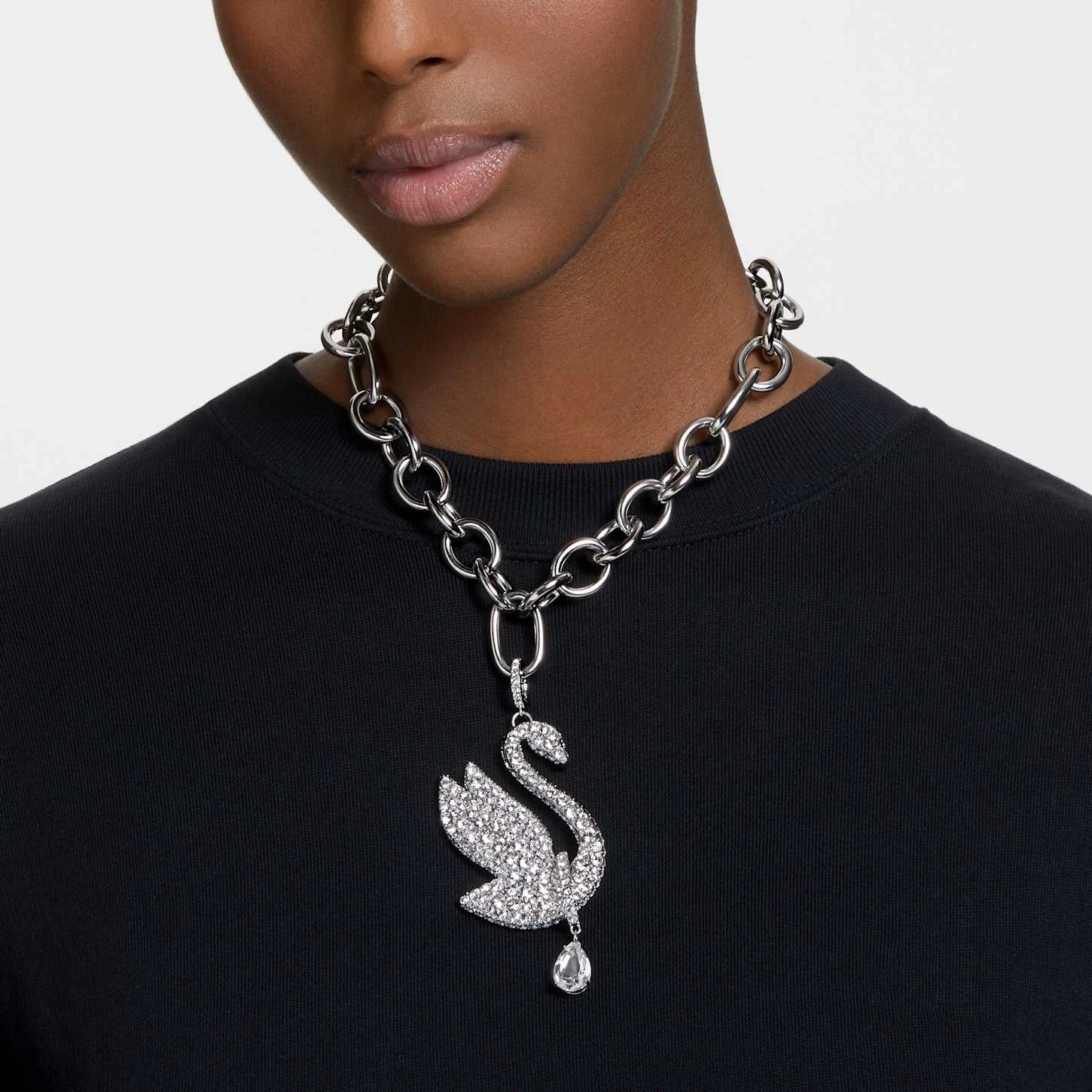 Swarovski Iconic Swan Choker Swan, White, Rhodium Plated