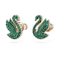 Swarovski Iconic Swan Stud Earrings Swan, Green, Rose Gold-tone Plated -Jewelry Store swarovski iconic swan stud earrings swan green rose gold tone plated swarovski 5650063 2