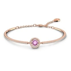 Swarovski Sparkling Dance Bangle Round Cut, Purple, Rose Gold-tone Plated