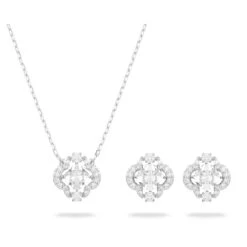 Swarovski Sparkling Dance Set Mixed Cuts, Clover, White, Rhodium Plated
