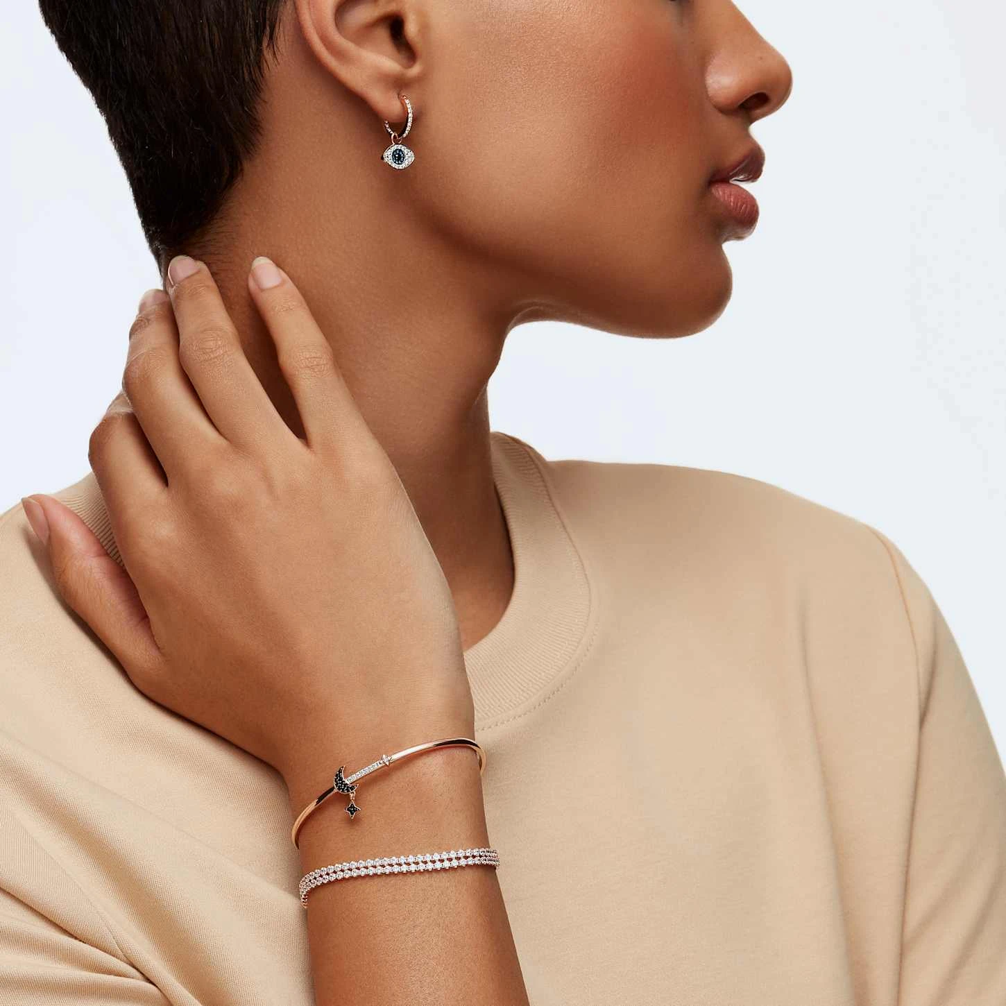 Swarovski Symbolic Hoop Earrings Evil Eye, Blue, Rose Gold-tone Plated 7 Swarovski Symbolic Hoop Earrings Evil Eye, Blue, Rose Gold-tone Plated - Image 5