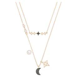 Swarovski Symbolic Necklace Set (2), Moon And Star, Black, Rose Gold-tone Plated