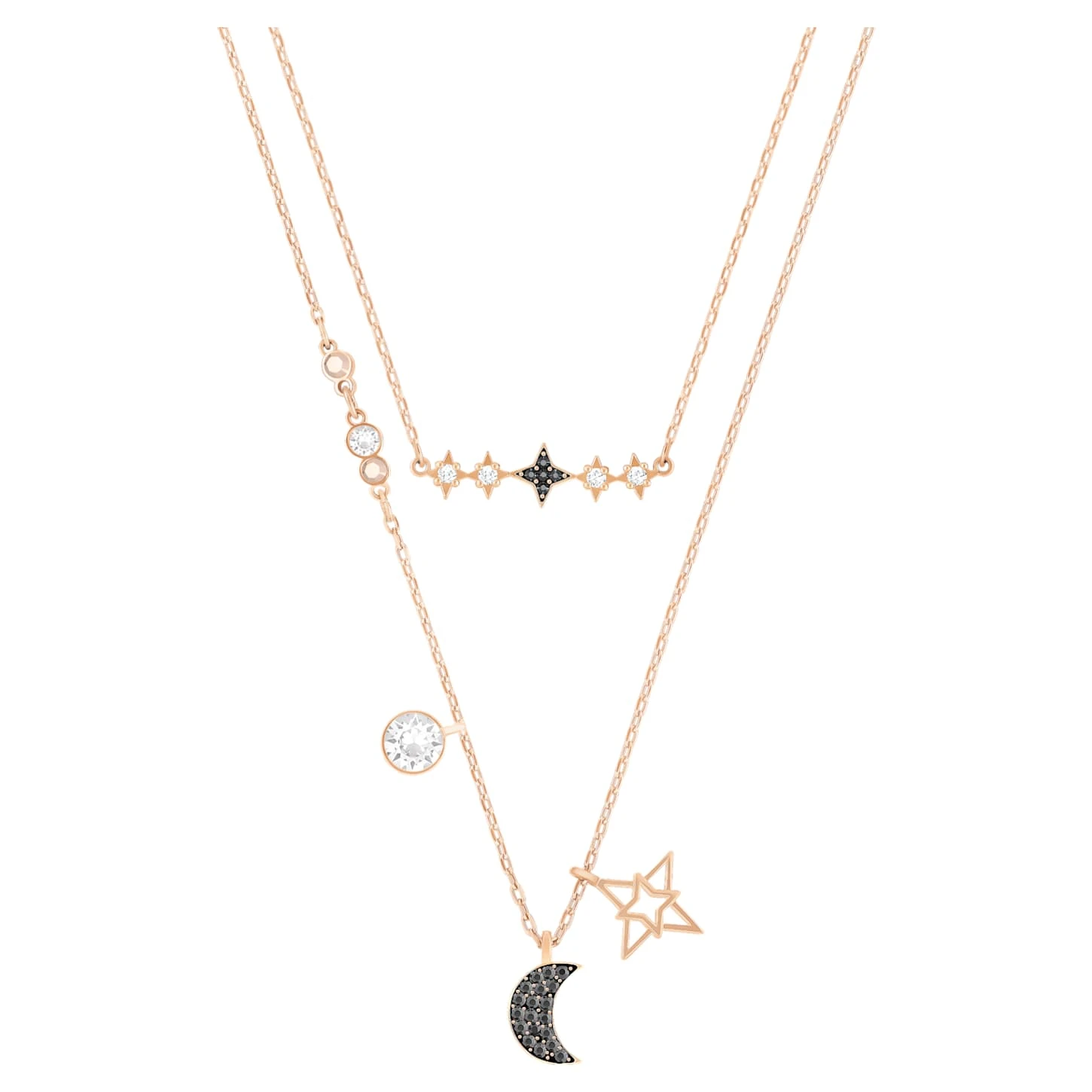 Swarovski Symbolic Necklace Set (2), Moon And Star, Black, Rose Gold-tone Plated 3 Swarovski Symbolic Necklace Set (2), Moon And Star, Black, Rose Gold-tone Plated
