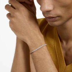 Swarovski Tennis Deluxe Bracelet Round Cut, White, Rose Gold-tone Plated