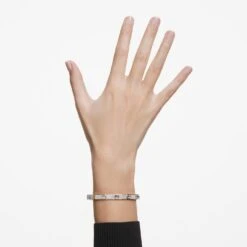 Swarovski Thrilling Bangle Mixed Cuts, Pavé, White, Gold-tone Plated