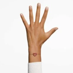 Swarovski Una Bracelet Heart, Small, Red, Gold-tone Plated