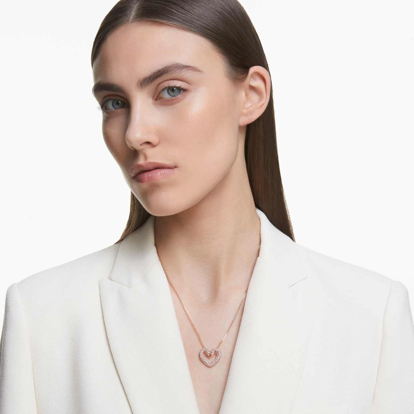 Swarovski Una Pendant Heart, Medium, White, Rose Gold-tone Plated 3 Swarovski Una Pendant Heart, Medium, White, Rose Gold-tone Plated