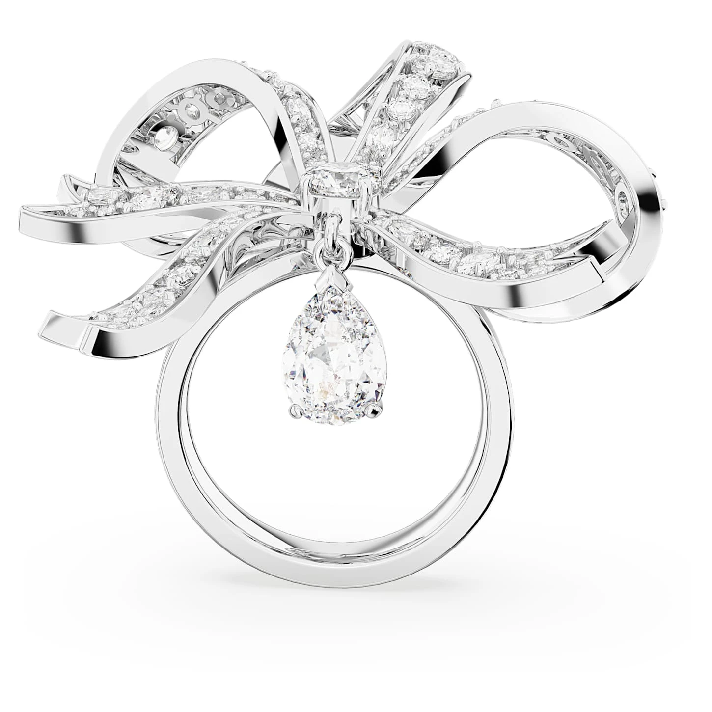 Swarovski Volta Cocktail Ring Bow, Large, White, Rhodium Plated 7 Swarovski Volta Cocktail Ring Bow, Large, White, Rhodium Plated - Image 5