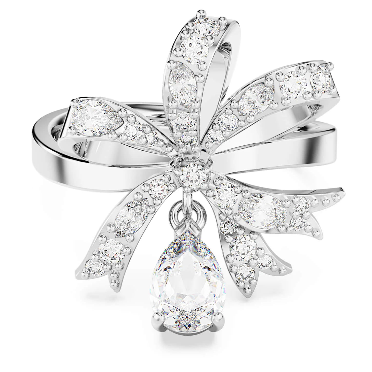Swarovski Volta Cocktail Ring Bow, Small, White, Rhodium Plated 4 Swarovski Volta Cocktail Ring Bow, Small, White, Rhodium Plated - Image 2