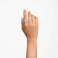 Swarovski Volta Cocktail Ring Bow, Small, White, Rhodium Plated