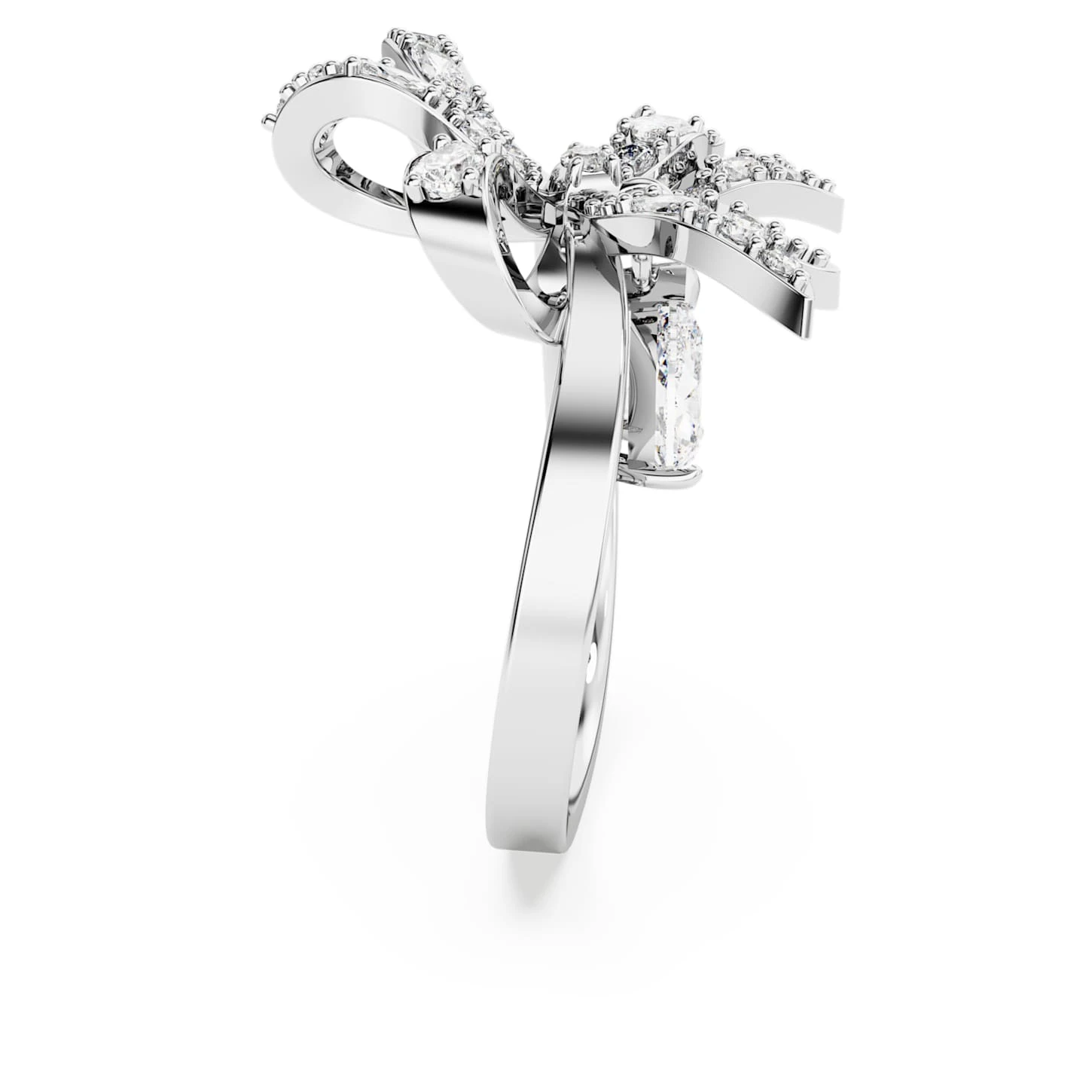 Swarovski Volta Cocktail Ring Bow, Small, White, Rhodium Plated 6 Swarovski Volta Cocktail Ring Bow, Small, White, Rhodium Plated - Image 4