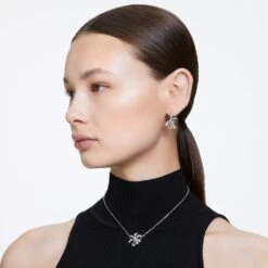 Swarovski Volta Set Bow, White, Rhodium Plated