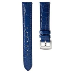Swarovski Watch Strap 15 Mm (0.59") Width, Leather With Stitching, Blue, Stainless Steel
