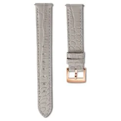 Swarovski Watch Strap 15 Mm (0.59") Width, Leather With Stitching, Gray, Rose Gold-tone Finish
