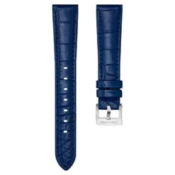 Swarovski Watch Strap 17 Mm (0.67") Width, Leather With Stitching, Blue, Stainless Steel